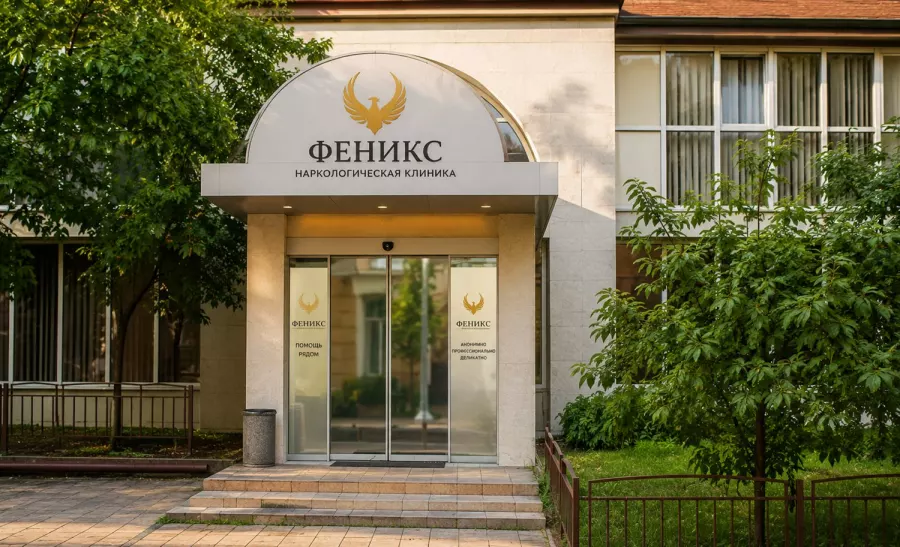 Вход в наркологическую клинику «Феникс» в Дегтярске